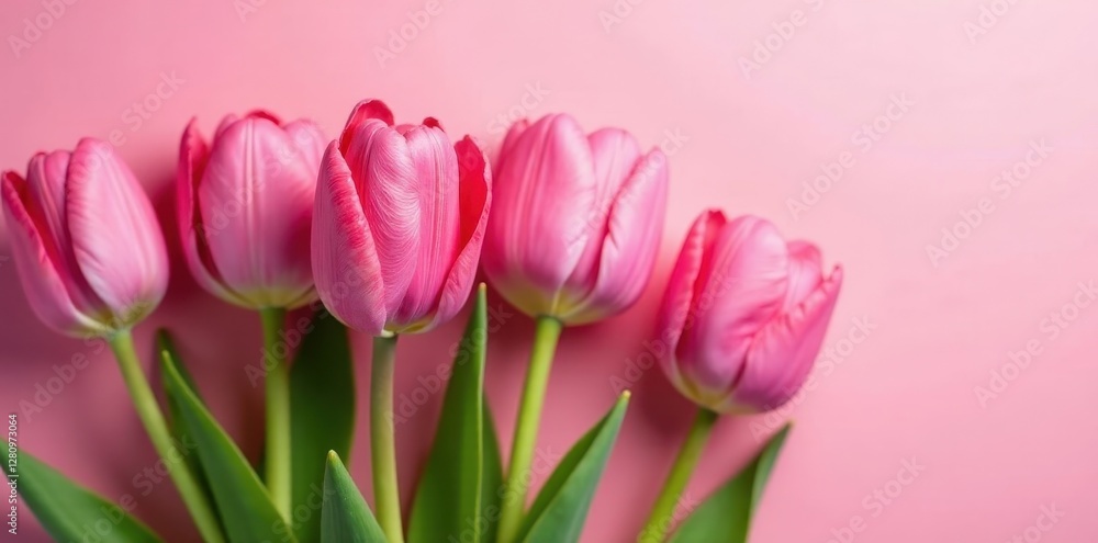 Close-up of pink tulips against a pink background, delicate, pink background Close-up of pink tulips against a pink background, delicate, pink background