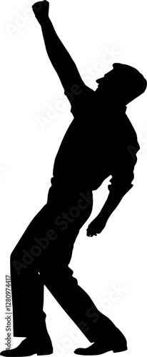 Vektor Silhouette Körper Mann - Sieger Typ mit ausgestrecktem Arm und Faust - Gewinner - Erfolg und Emotionen - Jubel