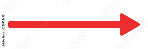 Long red arrow icon vector pointing right. Arrow shape element. Bold arrow icon. Long arrows icon set. Vector set of trendy long arrows.
