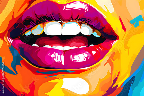 Wallpaper Mural Woman's mouth with colorful lips and a smile in the style of psychedelic pop art poster Torontodigital.ca