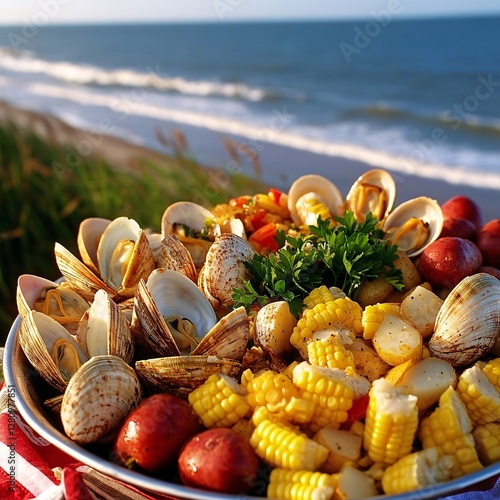Delicious Seafood Boil Clams Corn Potatoes Ocean View