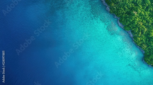 Vibrant coastal scene showcasing clear turquoise waters meeting