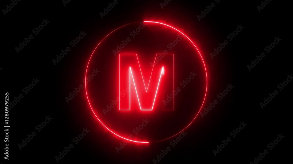 neon light glowing M icon. neon circle symbol glowing neon light 4k animation. neon light glowing M icon. neon circle symbol glowing neon light 4k animation.