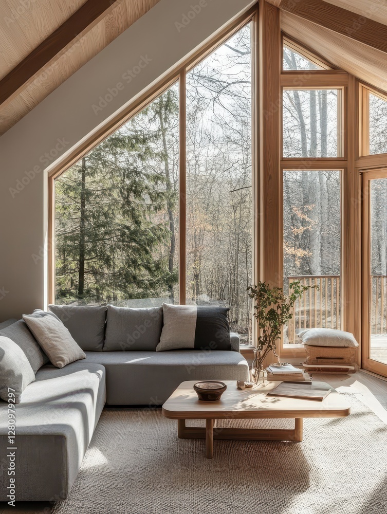 Fototapeta premium Beautiful living room of a cozy house with windows