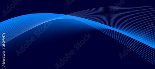 Smooth flow of wavy shape with gradient vector abstract background, dark blue design curve line energy motion, relaxing music sound or technology.