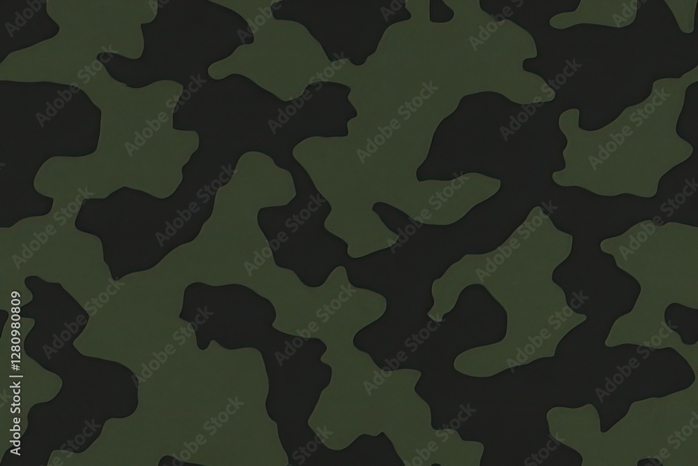 Abstract dark green and black camouflage pattern.