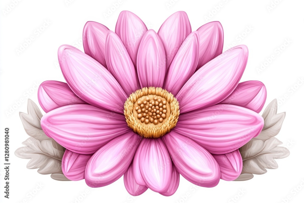 Obraz premium Elegant pink flower with detailed petals, white isolated background