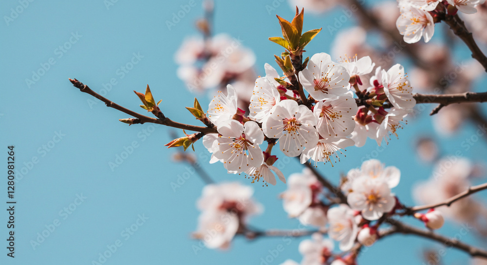 Beautiful pink cherry blossoms against bright blue spring sky. Delicate sakura flowers on branch. Japanese spring nature. Natural floral background for cards and banners with copy space Beautiful pink cherry blossoms against bright blue spring sky. Delicate sakura flowers on branch. Japanese spring nature. Natural floral background for cards and banners with copy space