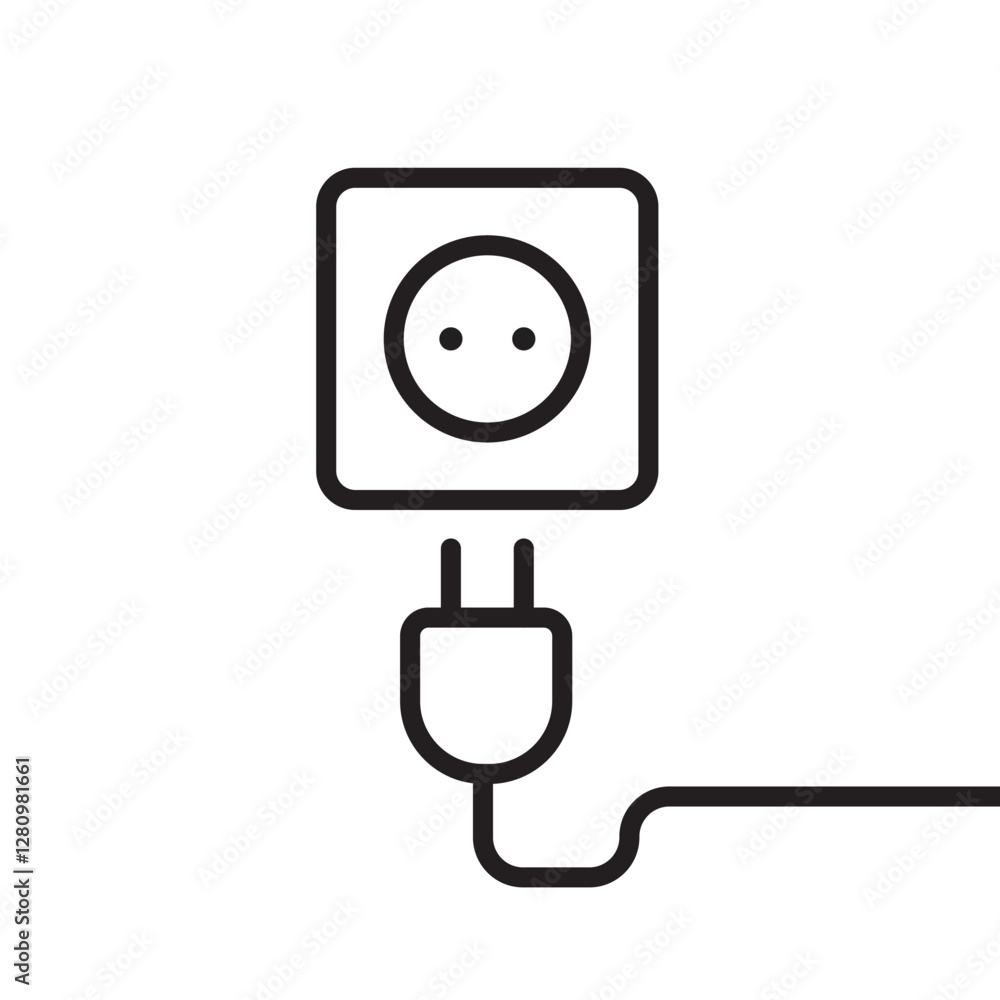 Plug and socket, linear icon. Line with editable stroke