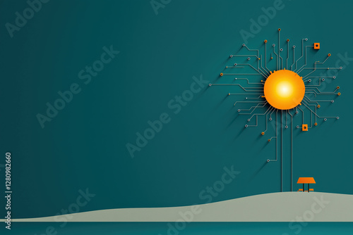 Abstract Technology Digital Future Sun Circuit Board Connection Innovation Design