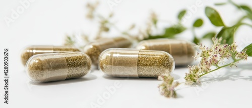 Wallpaper Mural Herbal capsules on a white surface with flowers Torontodigital.ca