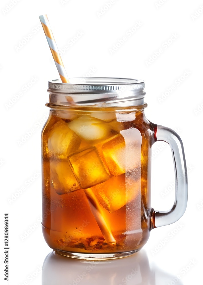 glassware with cold black tea isolated on white glassware with cold black tea isolated on white