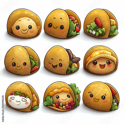 Adorable Cartoon Tacos Cute Food Illustration Clipart Graphics photo