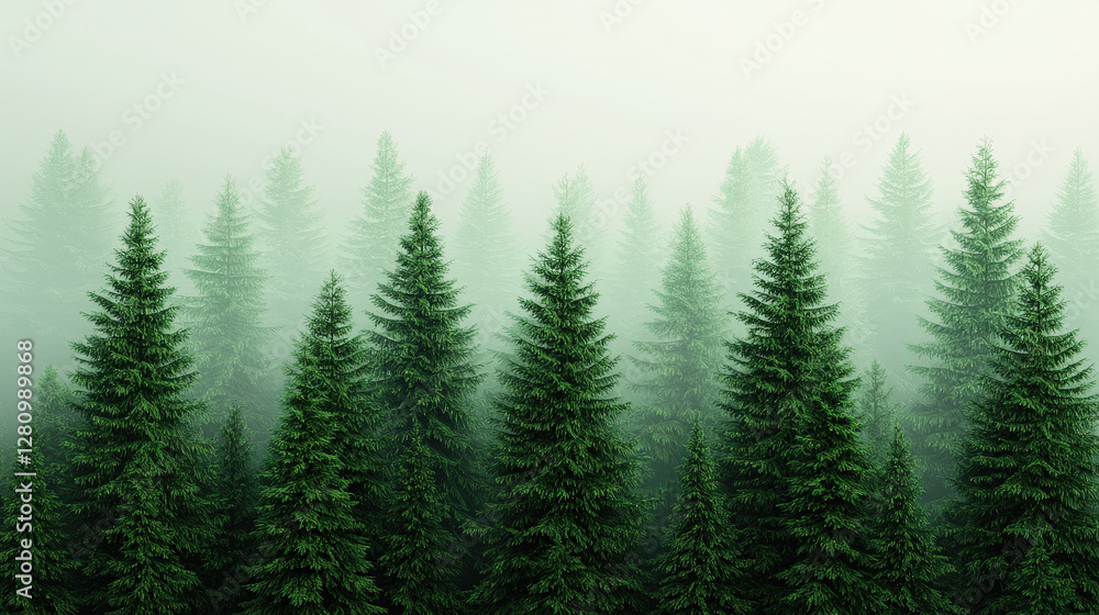 A serene misty forest filled with tall green pine trees, creating a tranquil and mysterious atmosphere. A serene misty forest filled with tall green pine trees, creating a tranquil and mysterious atmosphere.