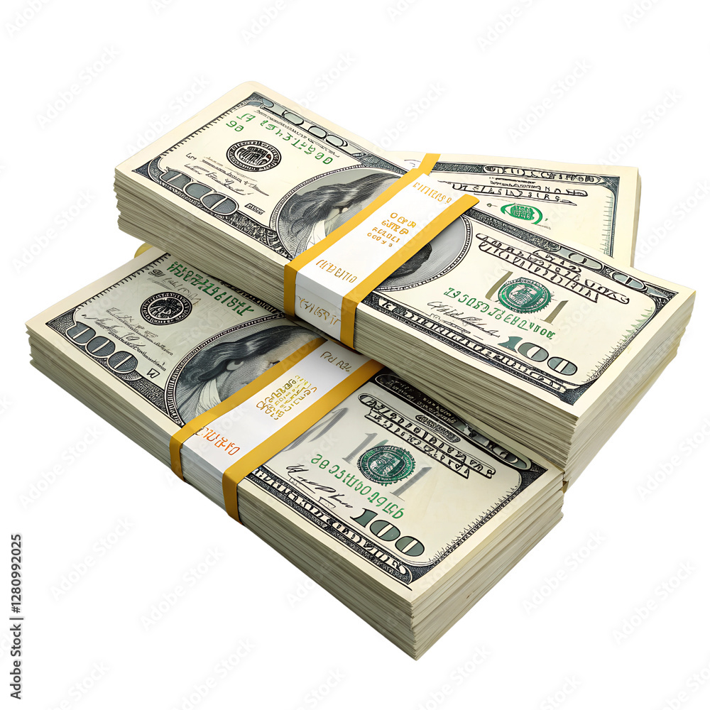 Stacks of Money: Piles of one hundred dollar bills, representing wealth and finances. Isolated on a transparent background, PNG. Stacks of Money: Piles of one hundred dollar bills, representing wealth and finances. Isolated on a transparent background, PNG.