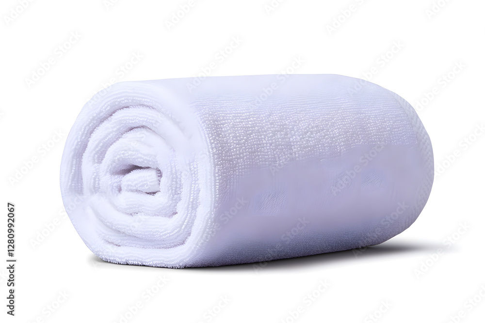 Single rolled white towel, spa element, isolated on white background Single rolled white towel, spa element, isolated on white background