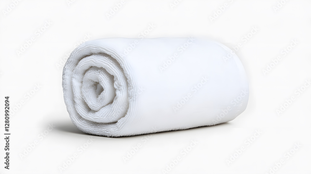 Single rolled white towel, spa element, isolated on white background Single rolled white towel, spa element, isolated on white background