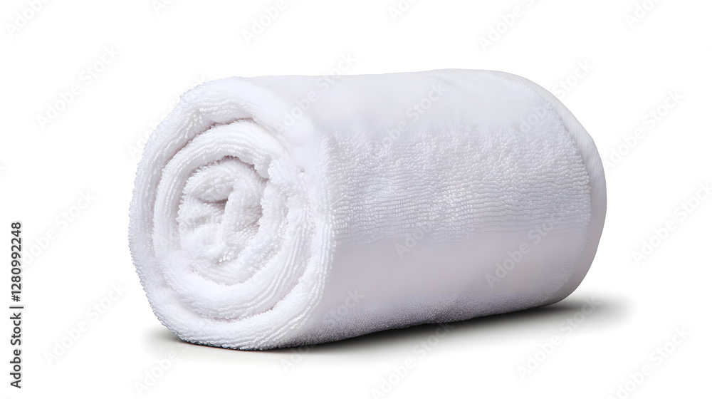 Single rolled white towel, spa element, isolated on white background Single rolled white towel, spa element, isolated on white background