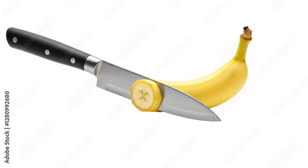 Fototapeta premium Isolated Banana Sliced with a Knife
