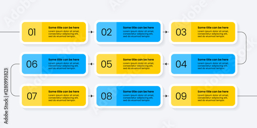 Infographic template. Line with banners and 9 steps