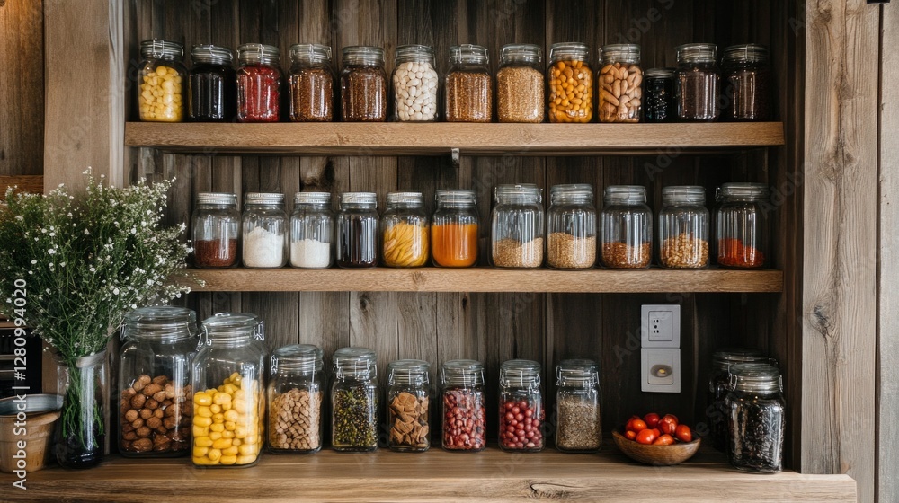custom made wallpaper toronto digitalRustic pantry shelf with assorted jars of dried goods and spices