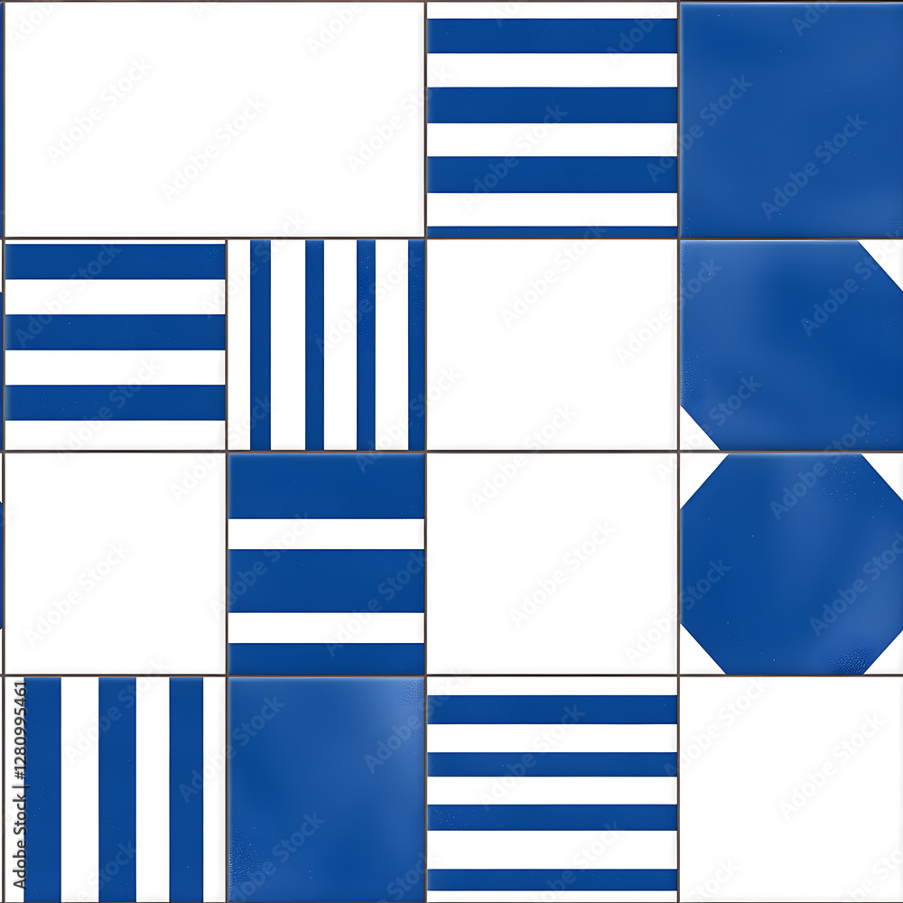 Obraz premium Blue and white tile geometric shapes pattern