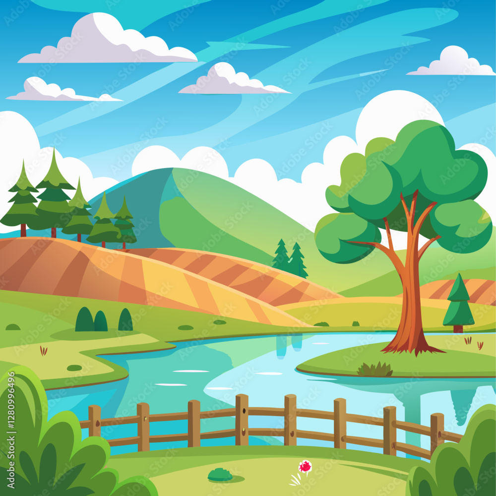 Obraz premium Green Hills and River