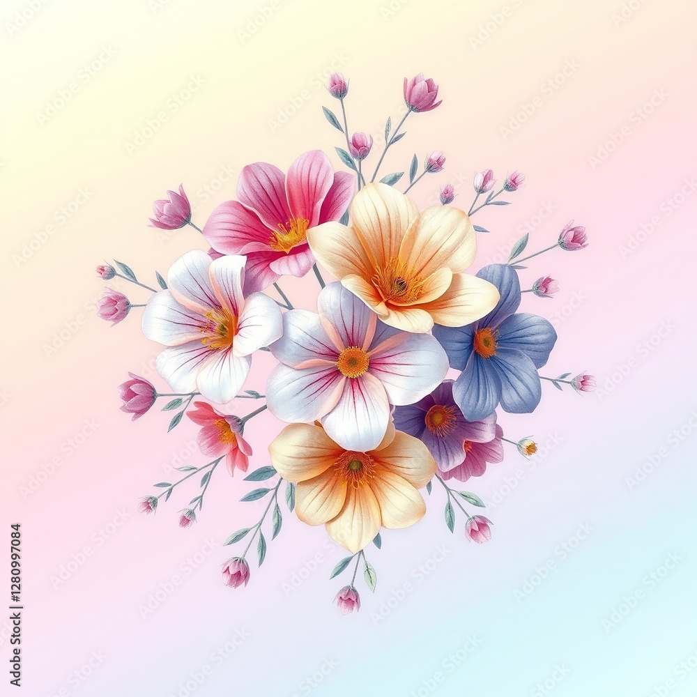 Fototapeta premium Blooms in Pastel Flight: Dreamy Floral Illustrations