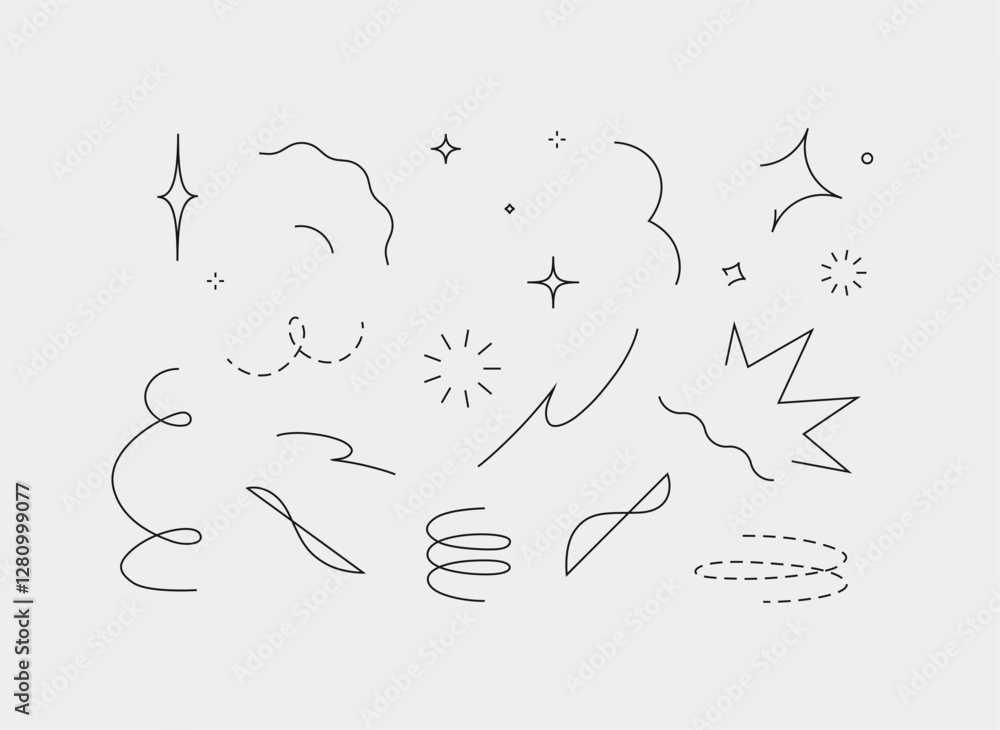 Star line doodle design elements drawing with blue on white background
