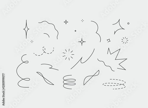Star line doodle design elements drawing with blue on white background