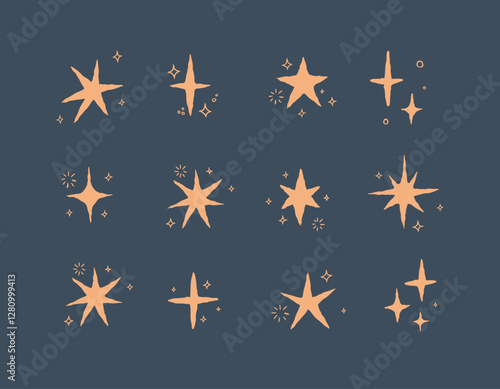 Obraz na płótnie Star shapes with elements in doodle style drawing with beige on blue background w salonie