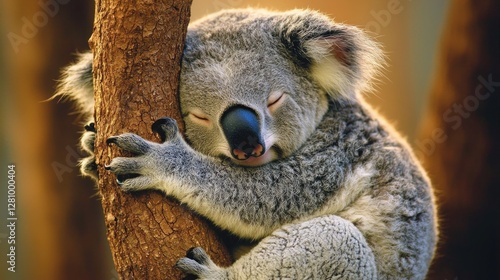 Sleepy Koala Hugging a Tree photo