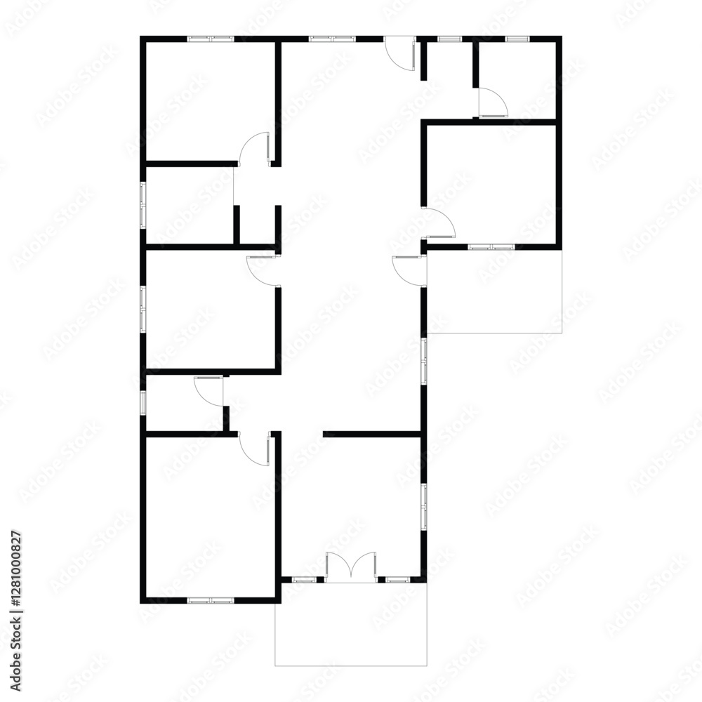 Black and White floor plan of a modern unfurnished house for your design. Suburban house vector blueprint. Architectural background Black and White floor plan of a modern unfurnished house for your design. Suburban house vector blueprint. Architectural background