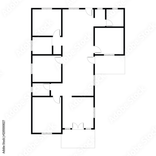 Black and White floor plan of a modern unfurnished house for your design. Suburban house vector blueprint. Architectural background