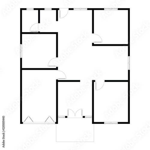 Black and White floor plan of a modern unfurnished house for your design. Suburban house vector blueprint. Architectural background