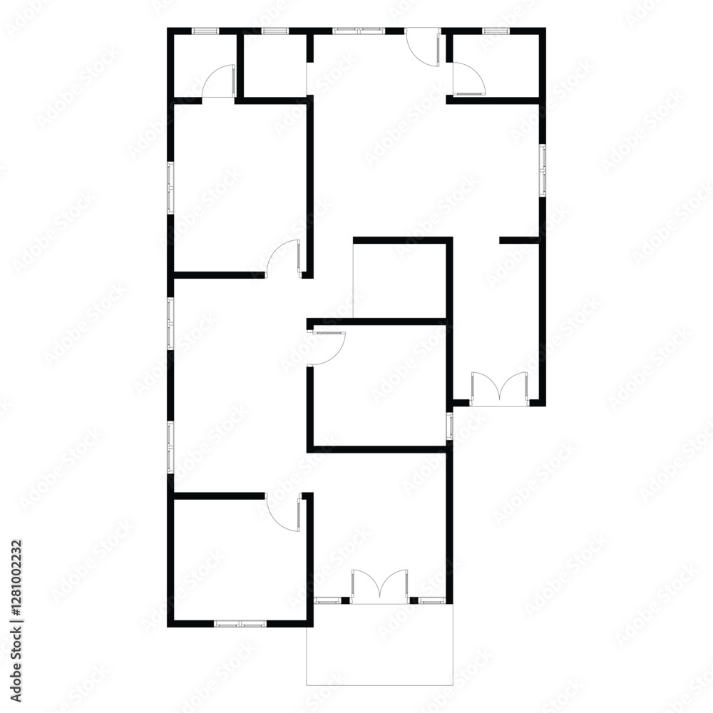 Black and White floor plan of a modern unfurnished house for your design. Suburban house vector blueprint. Architectural background Black and White floor plan of a modern unfurnished house for your design. Suburban house vector blueprint. Architectural background