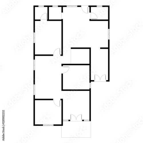 Black and White floor plan of a modern unfurnished house for your design. Suburban house vector blueprint. Architectural background