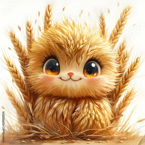 Adorable Wheat Kitten Soft Fluffy Cute Cartoon Animal Illustration photo