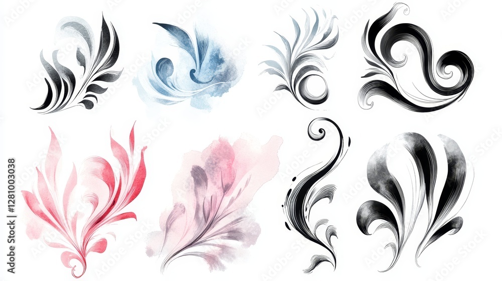 Elegant Floral Swirls and Decorative Designs for Artistic Projects Elegant Floral Swirls and Decorative Designs for Artistic Projects