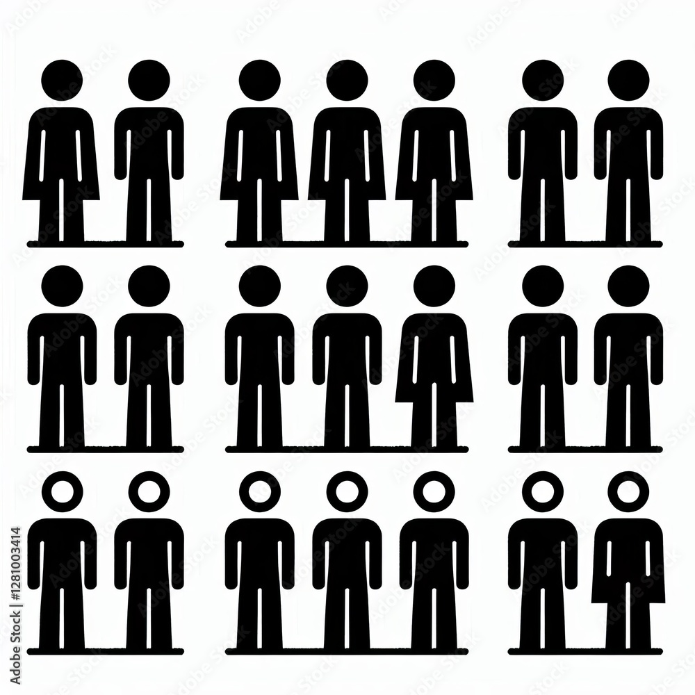 series of simple black-and-white clipart figures arranged in two rows, each with four distinct categories.
series of simple black-and-white clipart figures arranged in two rows, each with four distinct categories.