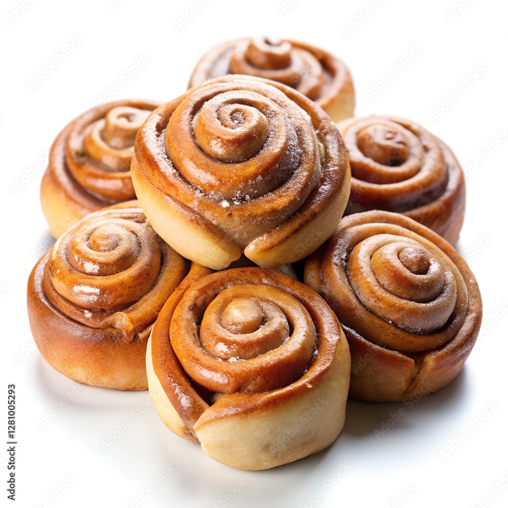 Fototapeta premium freshly baked cinnamon rolls isolated on white background, top view