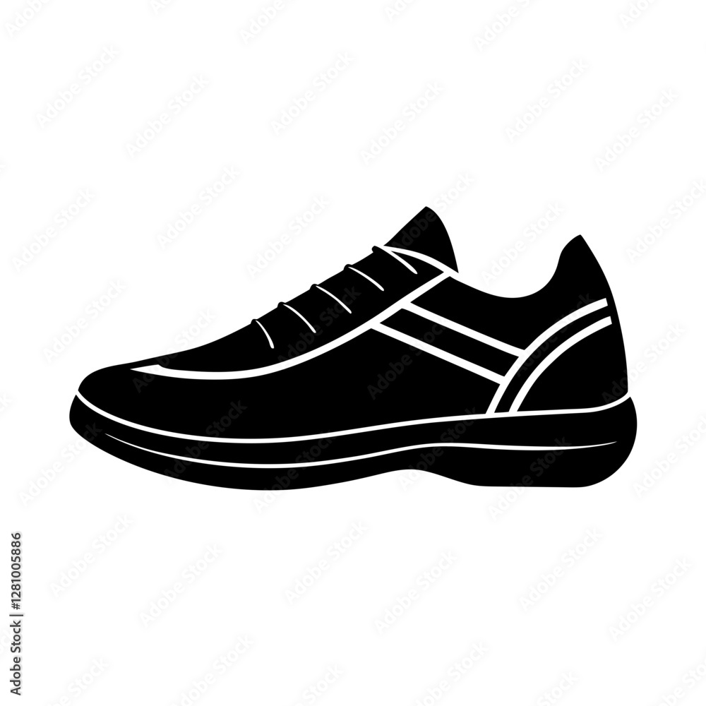 Sleek athletic shoe art simple flat silhouette on white background Sleek athletic shoe art simple flat silhouette on white background