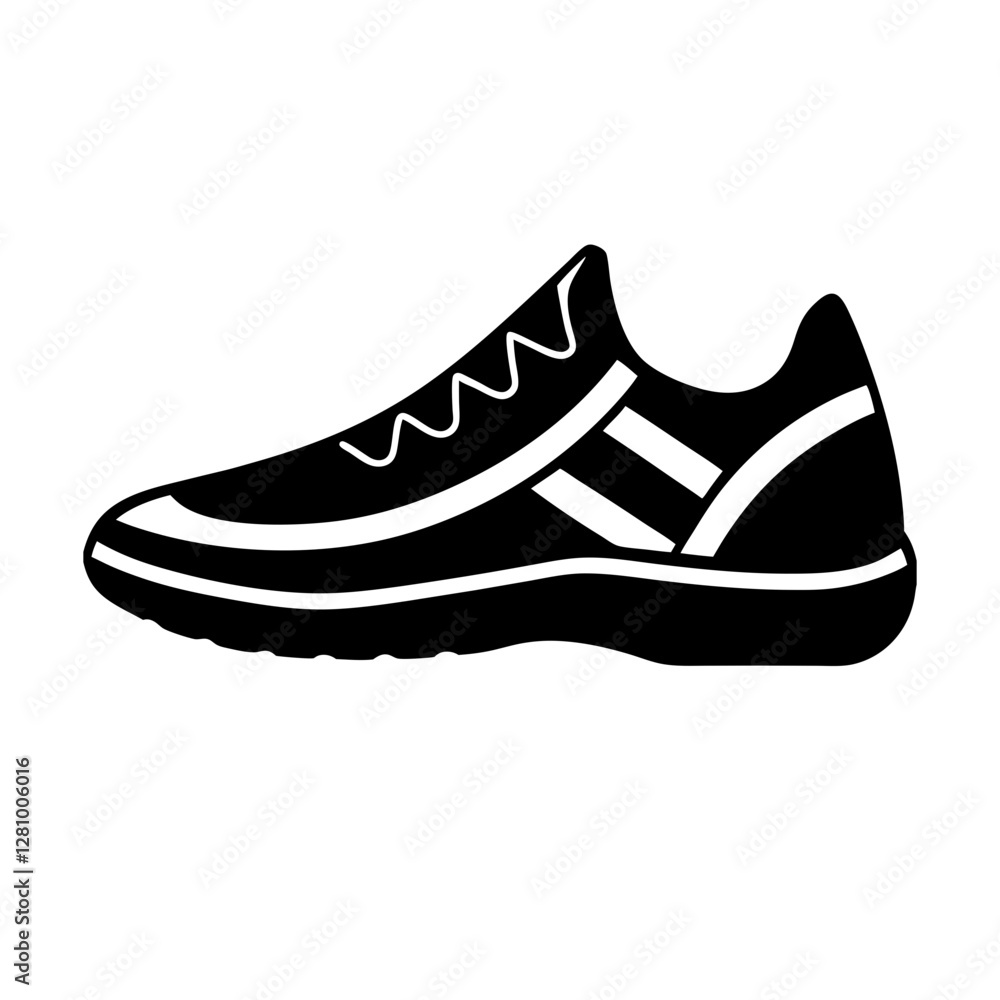 Abstract athletic shoe design simple flat silhouette on white background