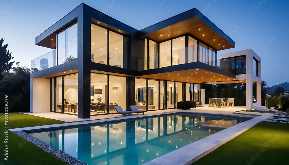 Fototapeta premium Modern architectural house exterior, luxury house architecture photo