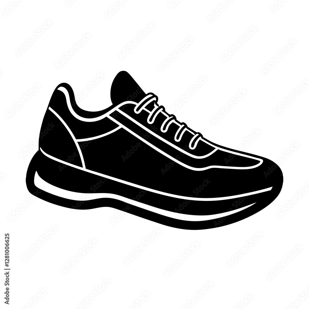 Dynamic running shoe outline simple flat silhouette on white background Dynamic running shoe outline simple flat silhouette on white background