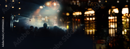 Canvas Print Shadow of people in party with blur orange lamp light at bar in the city night b