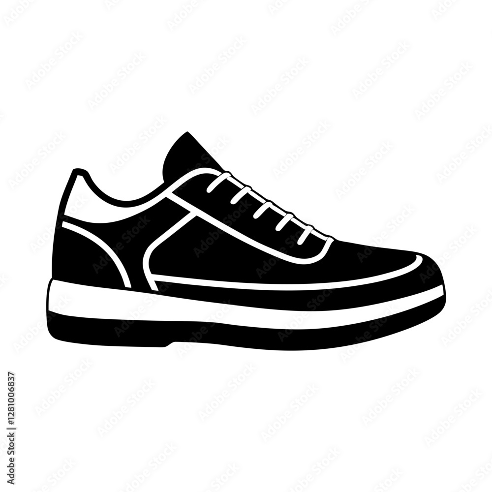 Minimalist athletic sneaker illustration simple flat silhouette on white background Minimalist athletic sneaker illustration simple flat silhouette on white background