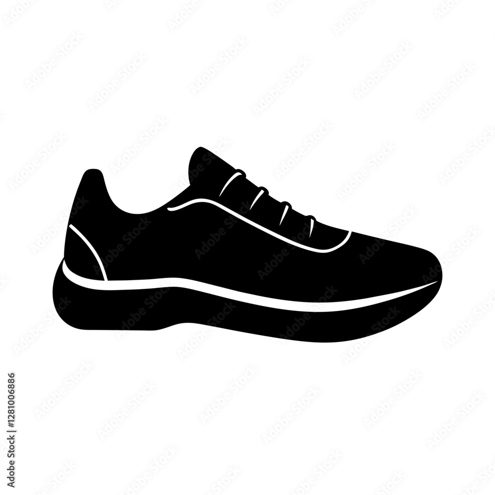 Minimalist running shoe design simple flat silhouette on white background Minimalist running shoe design simple flat silhouette on white background