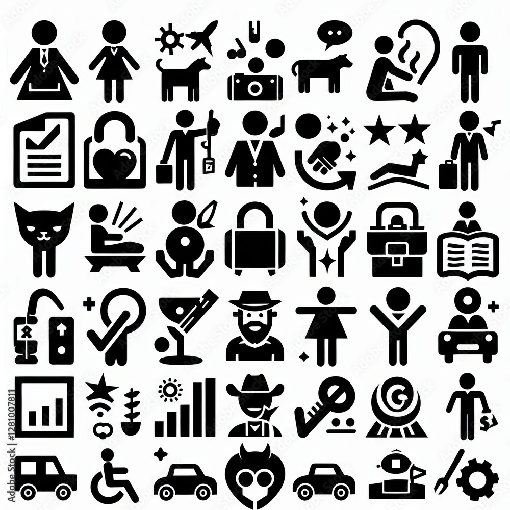 series of simple black-and-white clipart figures arranged in two rows, each with four distinct categories.
series of simple black-and-white clipart figures arranged in two rows, each with four distinct categories.