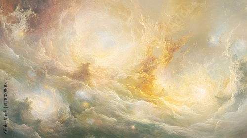 Golden Celestial Cloudscape,  Abstract Fantasy Art
